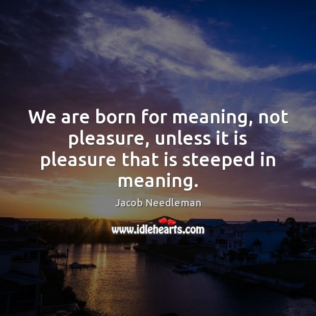 We are born for meaning, not pleasure, unless it is pleasure that is steeped in meaning. Jacob Needleman Picture Quote