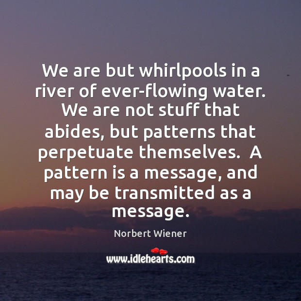 We are but whirlpools in a river of ever-flowing water. We are Norbert Wiener Picture Quote