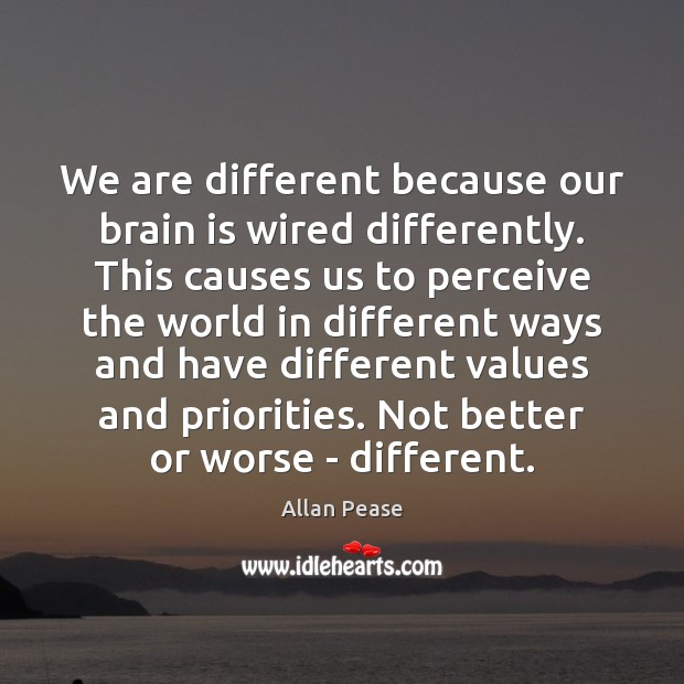 We are different because our brain is wired differently. This causes us Allan Pease Picture Quote