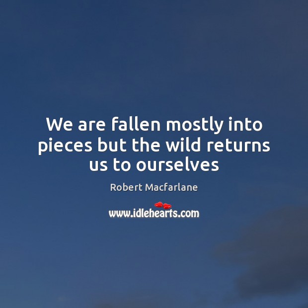 We are fallen mostly into pieces but the wild returns us to ourselves Robert Macfarlane Picture Quote