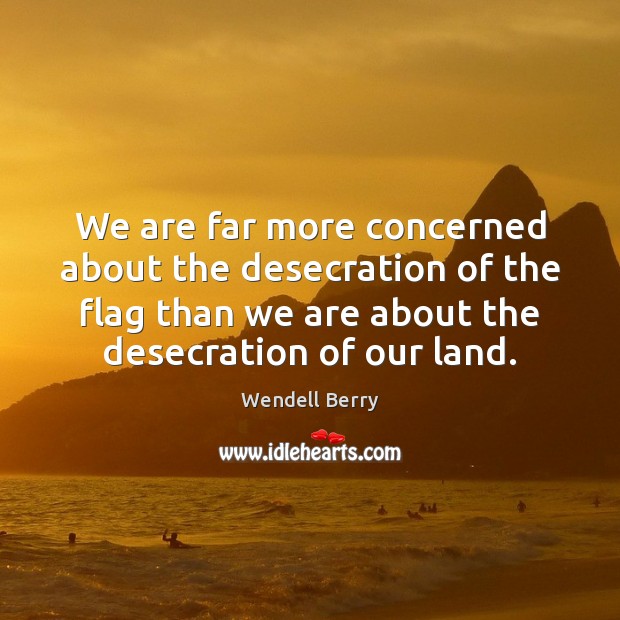 We are far more concerned about the desecration of the flag than Wendell Berry Picture Quote