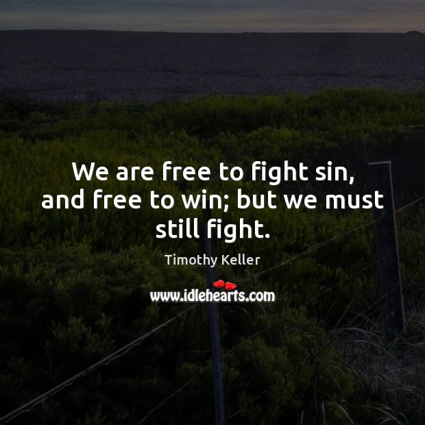 We are free to fight sin, and free to win; but we must still fight. Timothy Keller Picture Quote