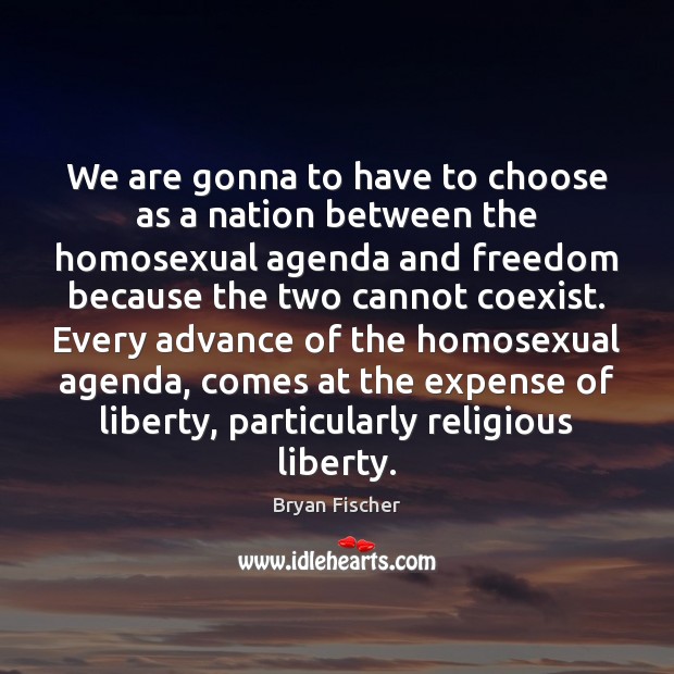 We are gonna to have to choose as a nation between the Bryan Fischer Picture Quote