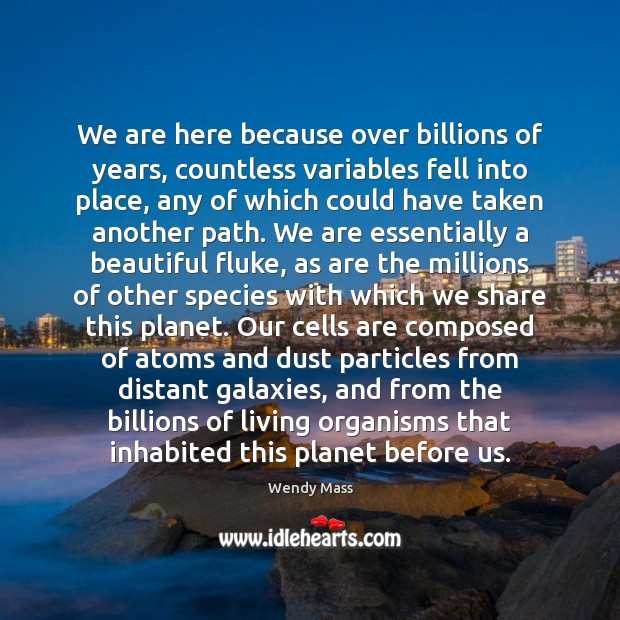 We are here because over billions of years, countless variables fell into Image