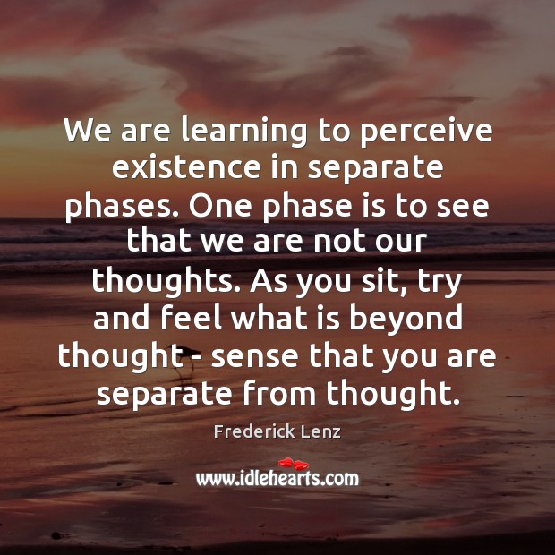We are learning to perceive existence in separate phases. One phase is Image