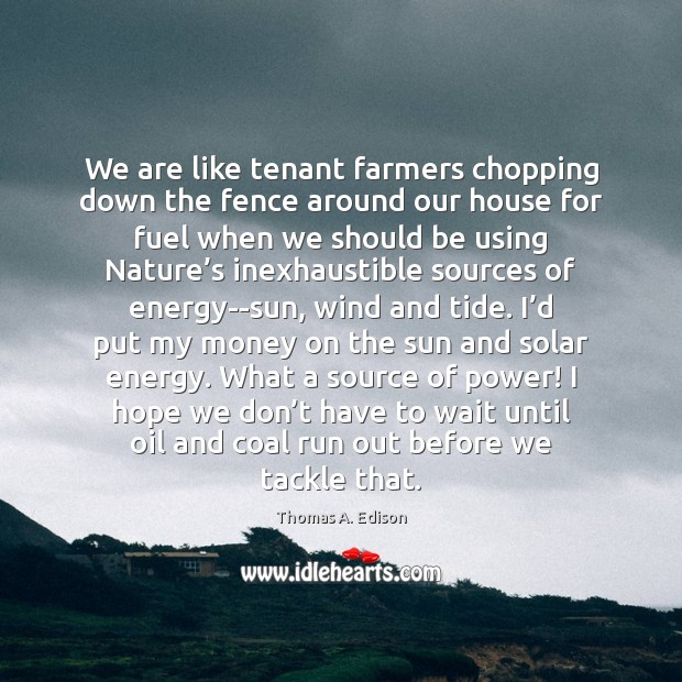 We are like tenant farmers chopping down the fence around our house Thomas A. Edison Picture Quote
