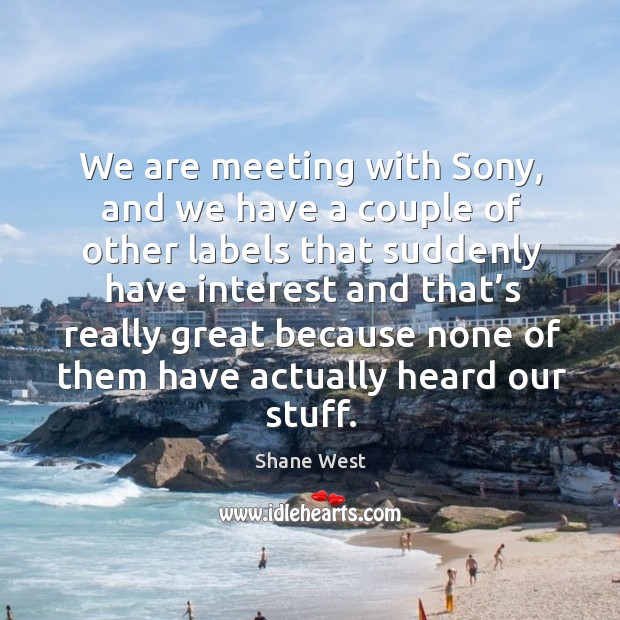 We are meeting with sony, and we have a couple of other labels that suddenly Shane West Picture Quote