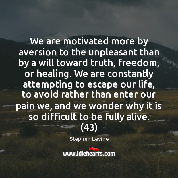 We are motivated more by aversion to the unpleasant than by a Stephen Levine Picture Quote