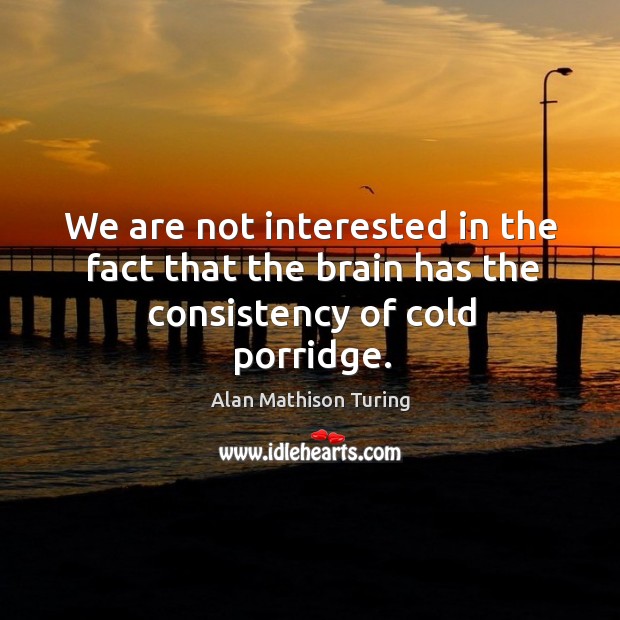 We are not interested in the fact that the brain has the consistency of cold porridge. Alan Mathison Turing Picture Quote