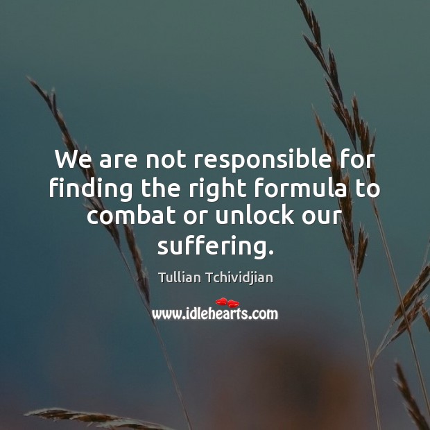 We are not responsible for finding the right formula to combat or unlock our suffering. Tullian Tchividjian Picture Quote