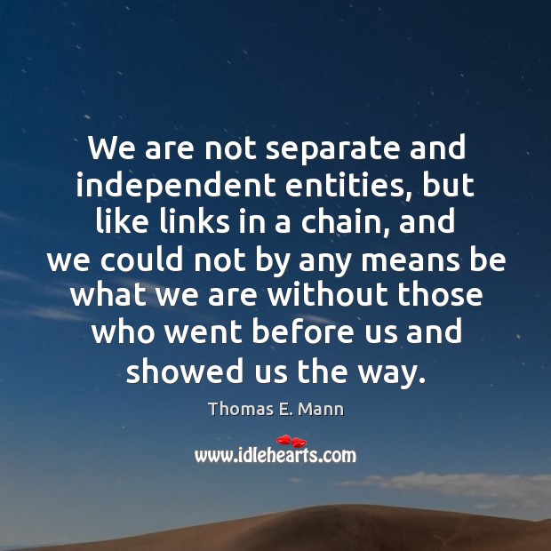 We are not separate and independent entities, but like links in a Thomas E. Mann Picture Quote