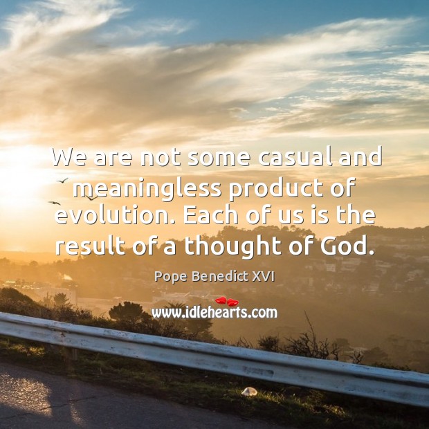 We are not some casual and meaningless product of evolution. Each of Pope Benedict XVI Picture Quote