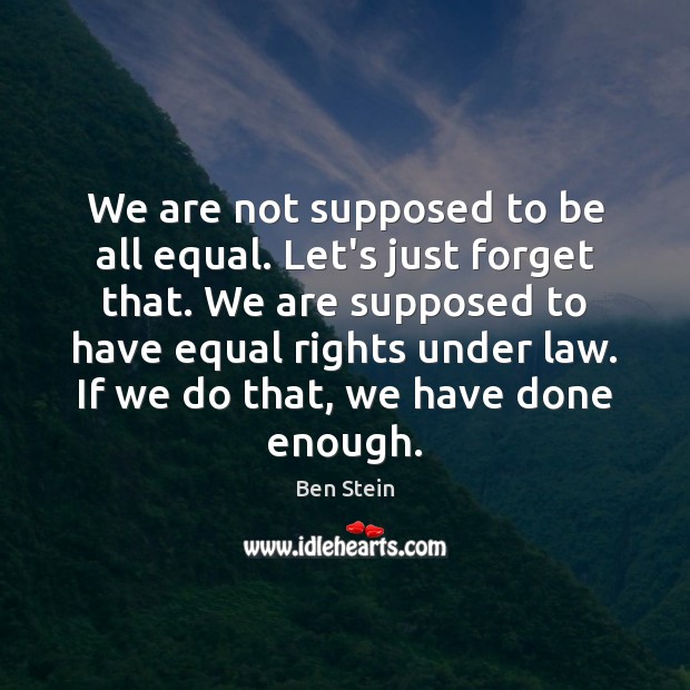 We are not supposed to be all equal. Let’s just forget that. Ben Stein Picture Quote
