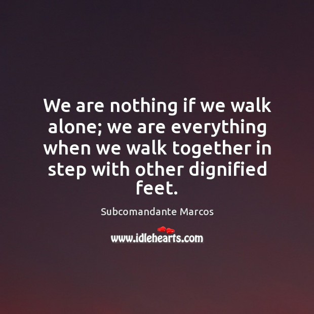 We are nothing if we walk alone; we are everything when we Subcomandante Marcos Picture Quote