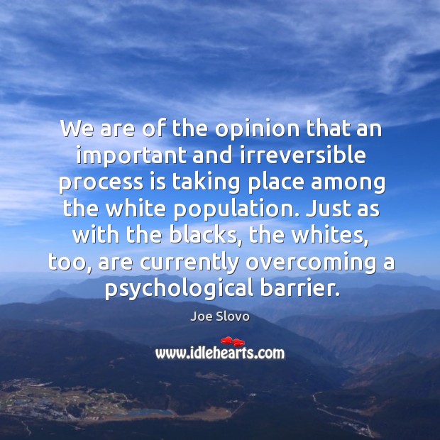 We are of the opinion that an important and irreversible process is taking place among the white population. Image