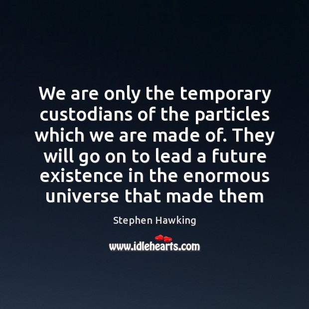 We are only the temporary custodians of the particles which we are Stephen Hawking Picture Quote