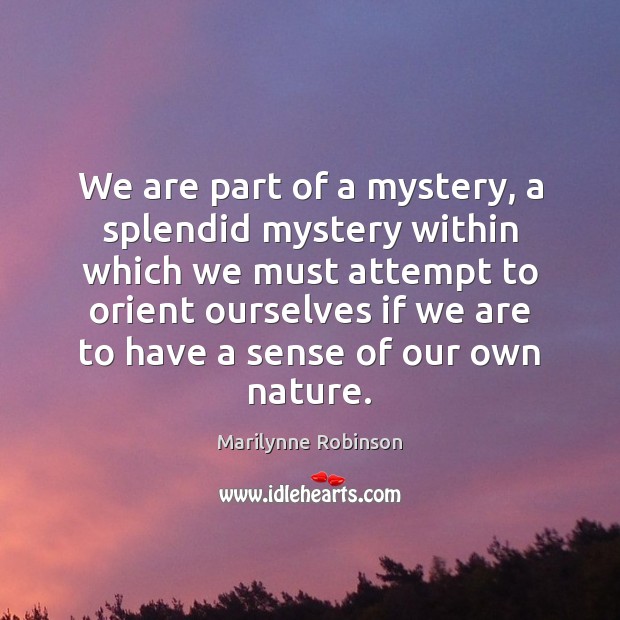 We are part of a mystery, a splendid mystery within which we Marilynne Robinson Picture Quote