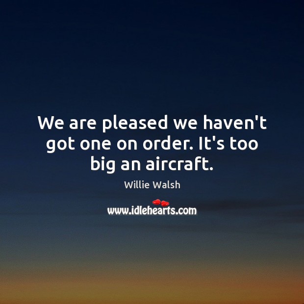 We are pleased we haven’t got one on order. It’s too big an aircraft. Willie Walsh Picture Quote