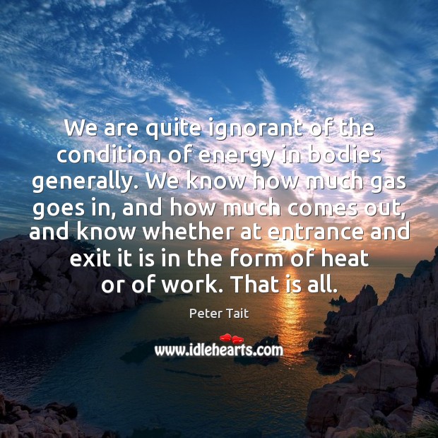 We are quite ignorant of the condition of energy in bodies generally. Peter Tait Picture Quote