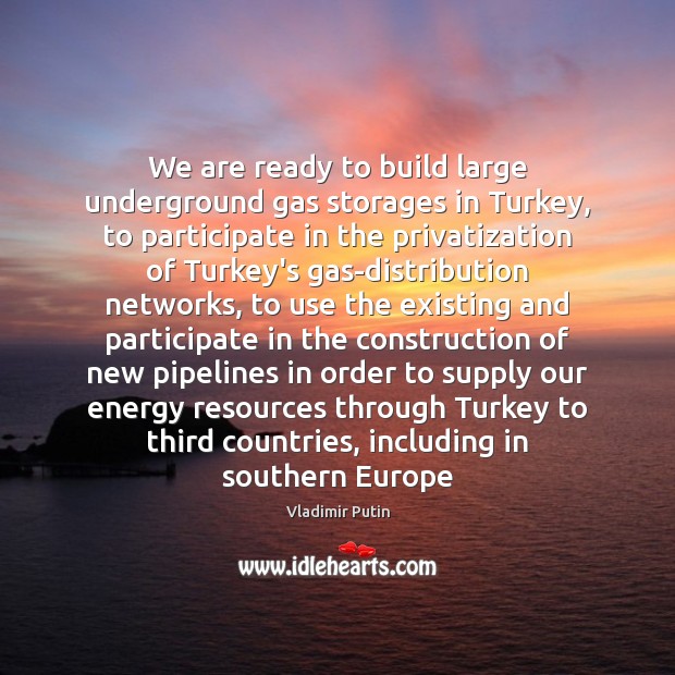 We are ready to build large underground gas storages in Turkey, to Vladimir Putin Picture Quote