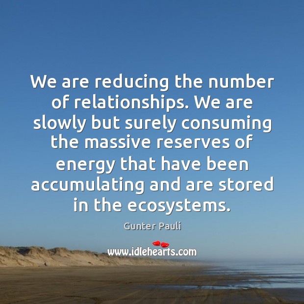 We are reducing the number of relationships. We are slowly but surely Gunter Pauli Picture Quote