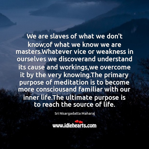 We are slaves of what we don’t know;of what we know Sri Nisargadatta Maharaj Picture Quote