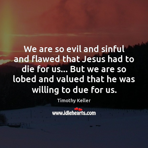 We are so evil and sinful and flawed that Jesus had to Timothy Keller Picture Quote