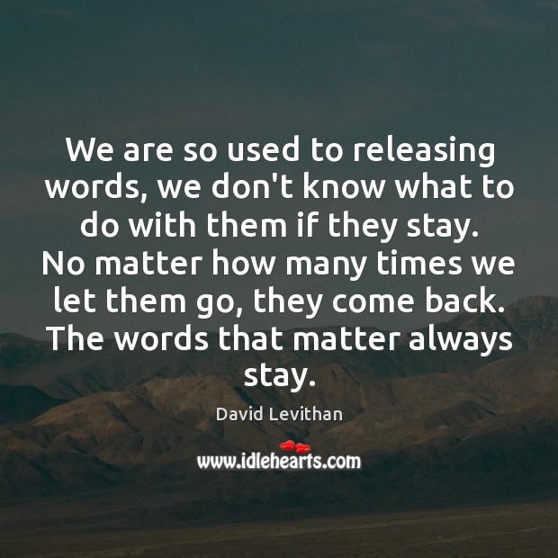 We are so used to releasing words, we don’t know what to David Levithan Picture Quote