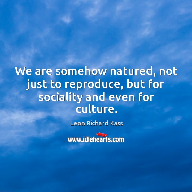 We are somehow natured, not just to reproduce, but for sociality and even for culture. Leon Richard Kass Picture Quote