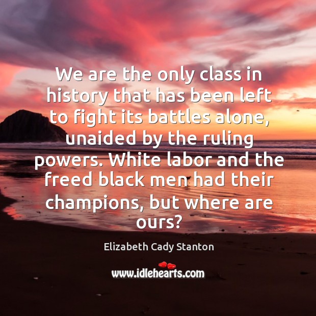 We are the only class in history that has been left to fight its battles alone Elizabeth Cady Stanton Picture Quote