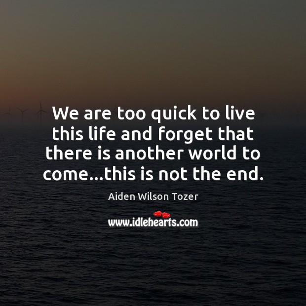 We are too quick to live this life and forget that there Aiden Wilson Tozer Picture Quote