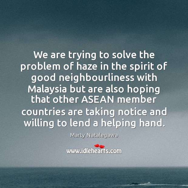 We are trying to solve the problem of haze in the spirit Marty Natalegawa Picture Quote