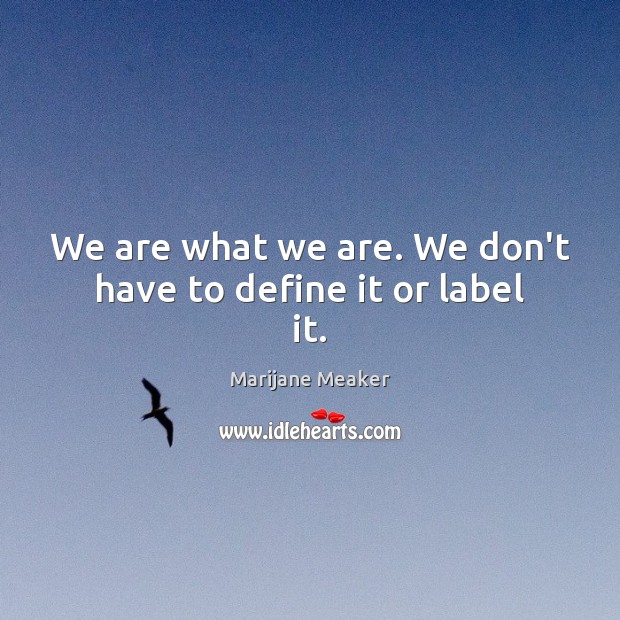We are what we are. We don’t have to define it or label it. Marijane Meaker Picture Quote