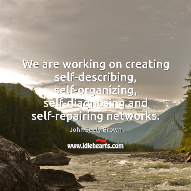 We are working on creating self-describing, self-organizing, self-diagnosing and self-repairing networks. John Seely Brown Picture Quote