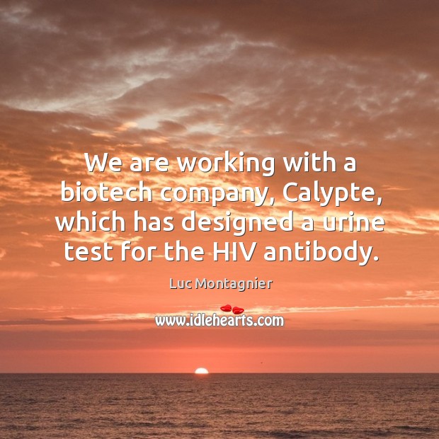 We are working with a biotech company, calypte, which has designed a urine test for the hiv antibody. Luc Montagnier Picture Quote