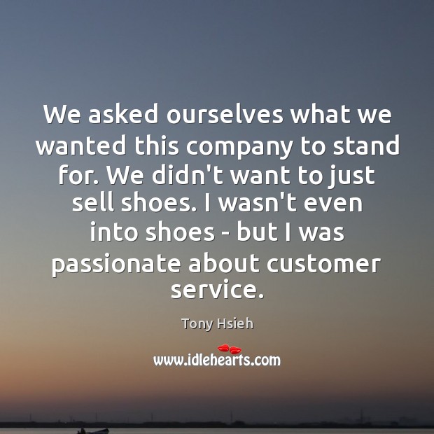 We asked ourselves what we wanted this company to stand for. We Tony Hsieh Picture Quote