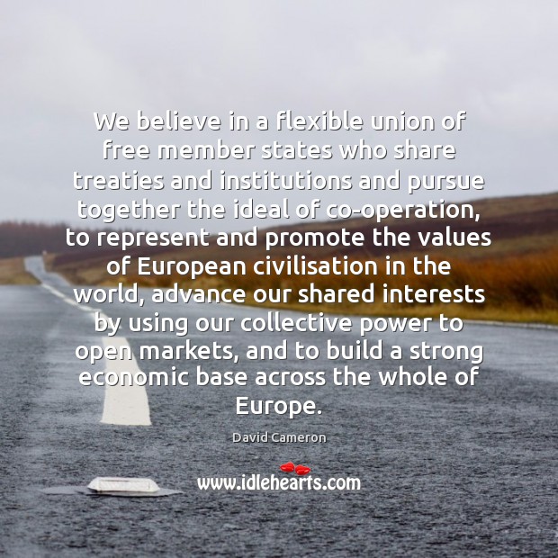 We believe in a flexible union of free member states who share David Cameron Picture Quote