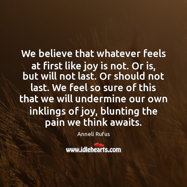 We believe that whatever feels at first like joy is not. Or Joy Quotes Image