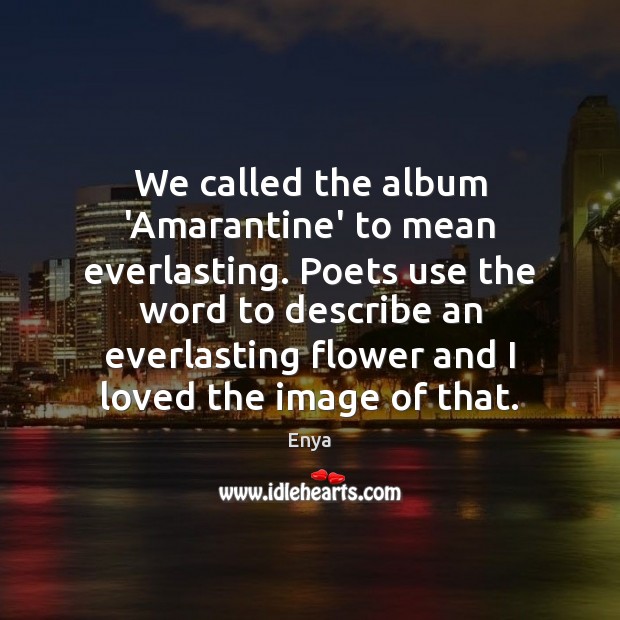 We called the album ‘Amarantine’ to mean everlasting. Poets use the word Image