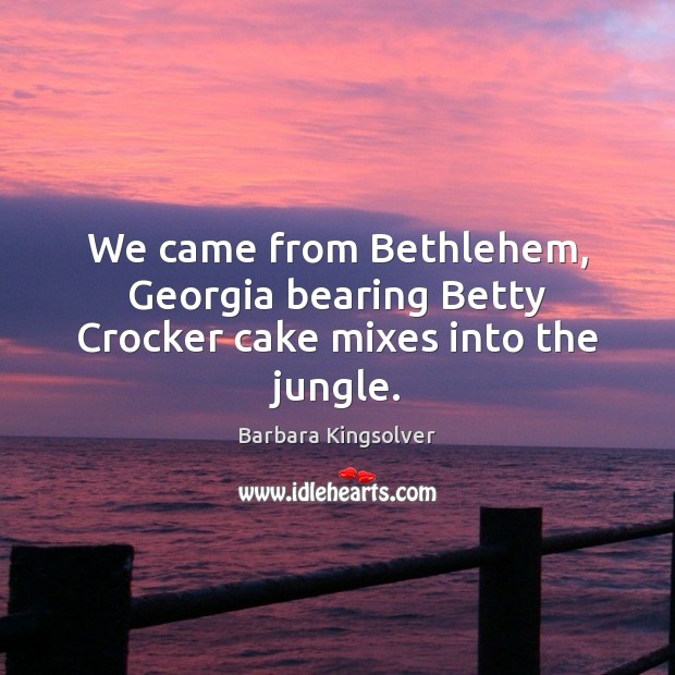 We came from Bethlehem, Georgia bearing Betty Crocker cake mixes into the jungle. Barbara Kingsolver Picture Quote