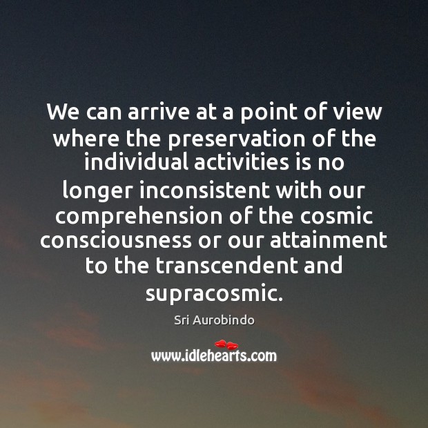 We can arrive at a point of view where the preservation of Sri Aurobindo Picture Quote