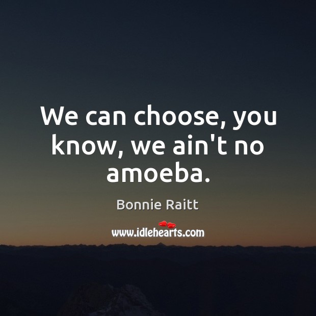 We can choose, you know, we ain’t no amoeba. Bonnie Raitt Picture Quote