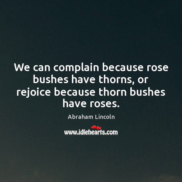 We can complain because rose bushes have thorns, or rejoice because thorn Abraham Lincoln Picture Quote
