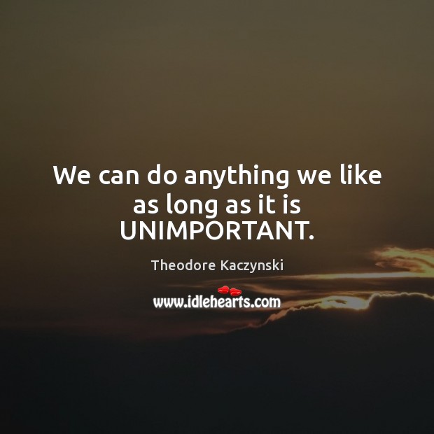 We can do anything we like as long as it is UNIMPORTANT. Theodore Kaczynski Picture Quote