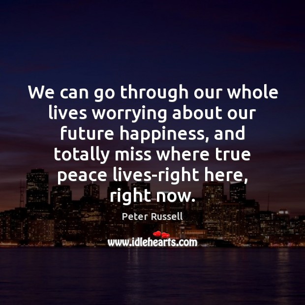We can go through our whole lives worrying about our future happiness, Peter Russell Picture Quote