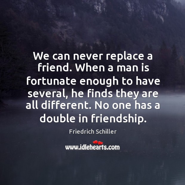 We can never replace a friend. When a man is fortunate enough Friedrich Schiller Picture Quote