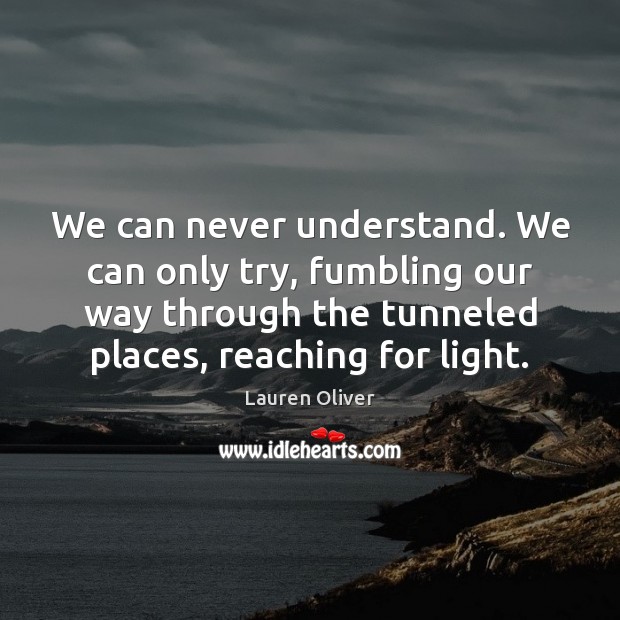We can never understand. We can only try, fumbling our way through Lauren Oliver Picture Quote