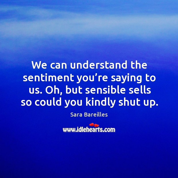 We can understand the sentiment you’re saying to us. Oh, but sensible sells so could you kindly shut up. Sara Bareilles Picture Quote