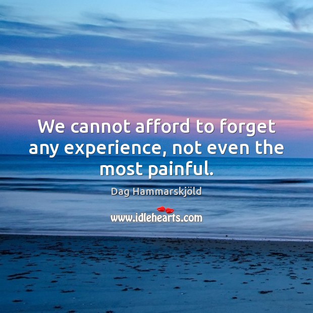 We cannot afford to forget any experience, not even the most painful. Dag Hammarskjöld Picture Quote