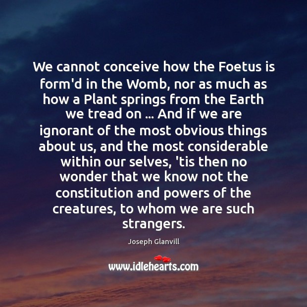 We cannot conceive how the Foetus is form’d in the Womb, nor Joseph Glanvill Picture Quote